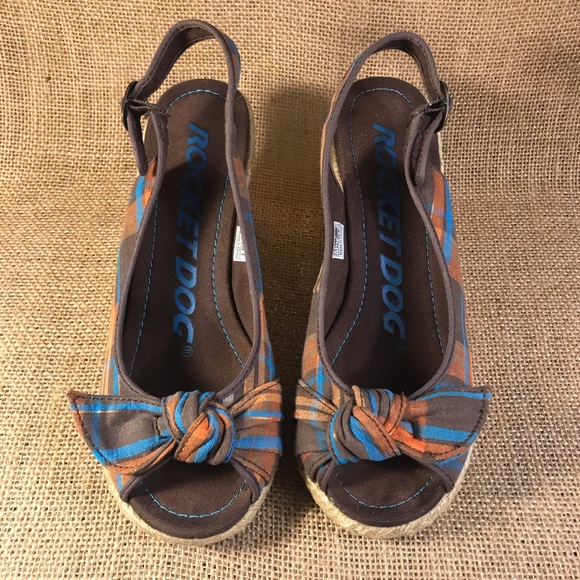 espadrilles sandals wedges open toe plaid size 7. - Picture 3 of 7